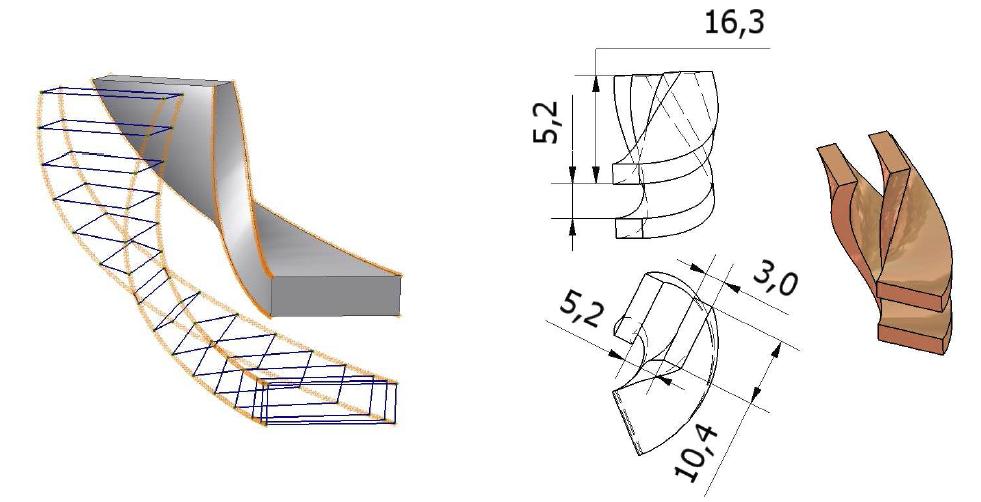 나선형 인플렉터의 3D CAD drawing 과정과 결과