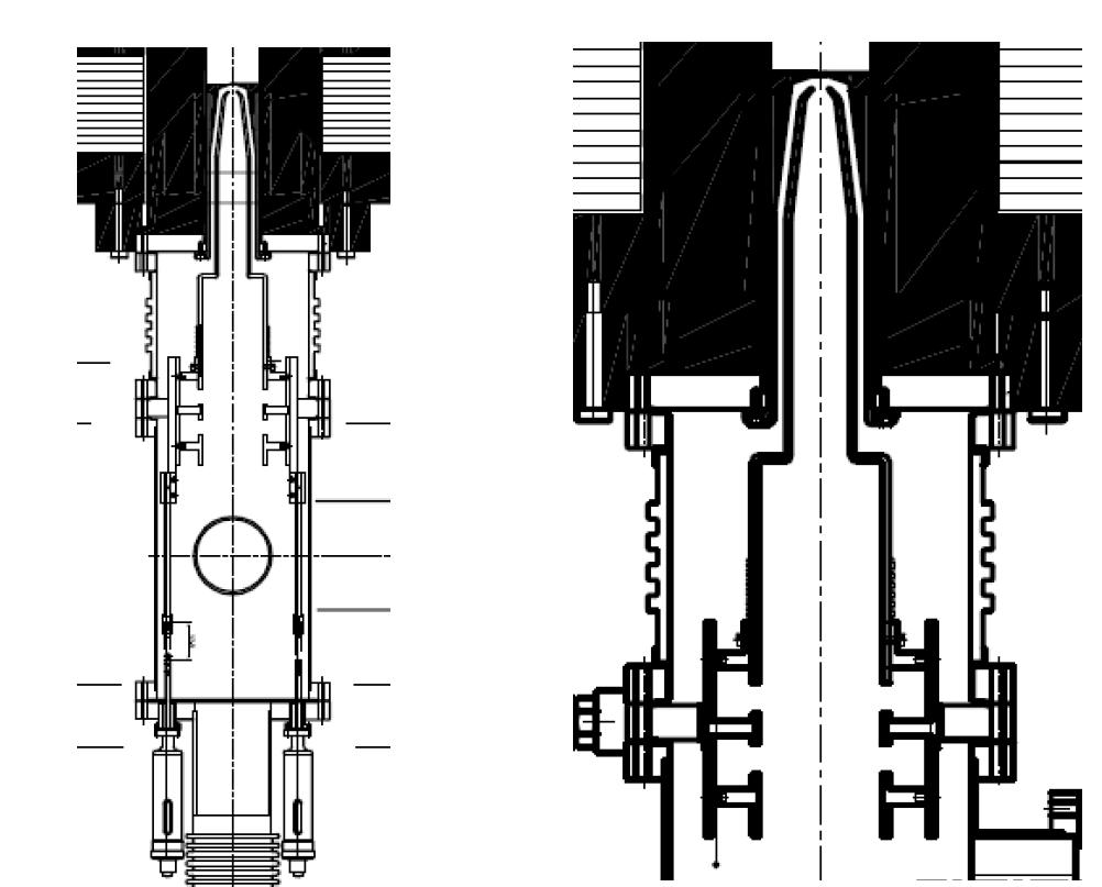 Drawings of the Einzel lens and moving structure of the beam extraction grid.