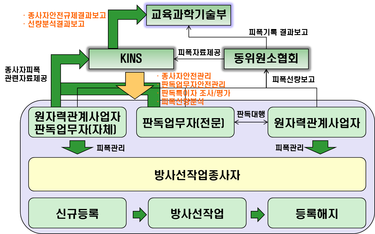 그림 4-32. 종사자 피폭기록 관리 체계 및 생애관리 흐름도