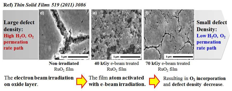 전자빔 조사에 따른 박막의 밀도증가 및 crack density 감소의 변화