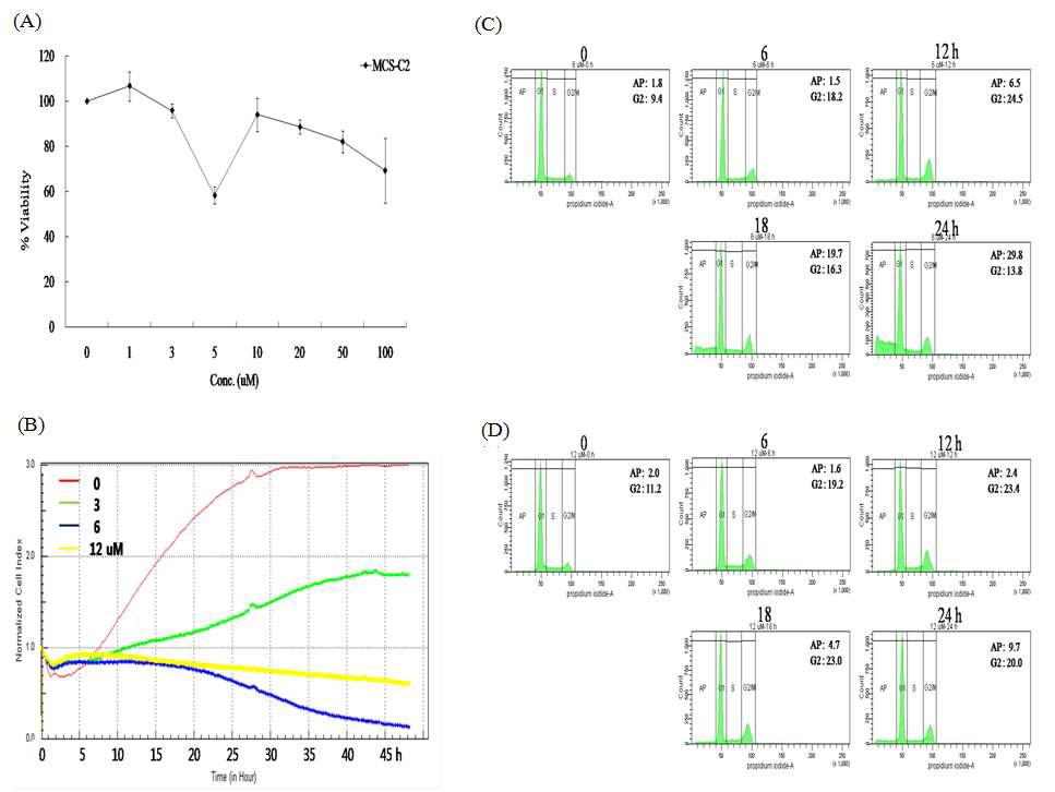 LNCaP 세포에서 MCS-C2의 세포 성장 및 세포 주기 조절 억제
