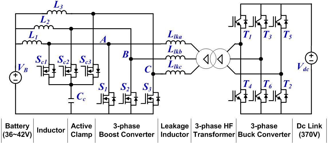 인터리브 방식의 능동클램프부 3상 절연형 부스트 컨버터 전력회로