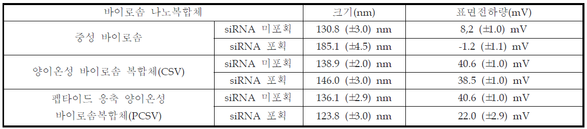 바이로솜 나노복합체의 siRNA 포획률