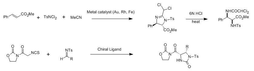 대표적인 입체 선택적 α,β-diamino acid 유도체들의 합성 방법.