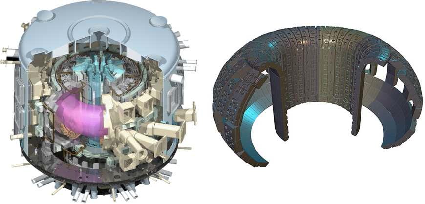 핵융합로 내에서 발생한 플라즈마의 상상도(좌). 토카막을 둘러싸고 있는 블랑켓(우).
