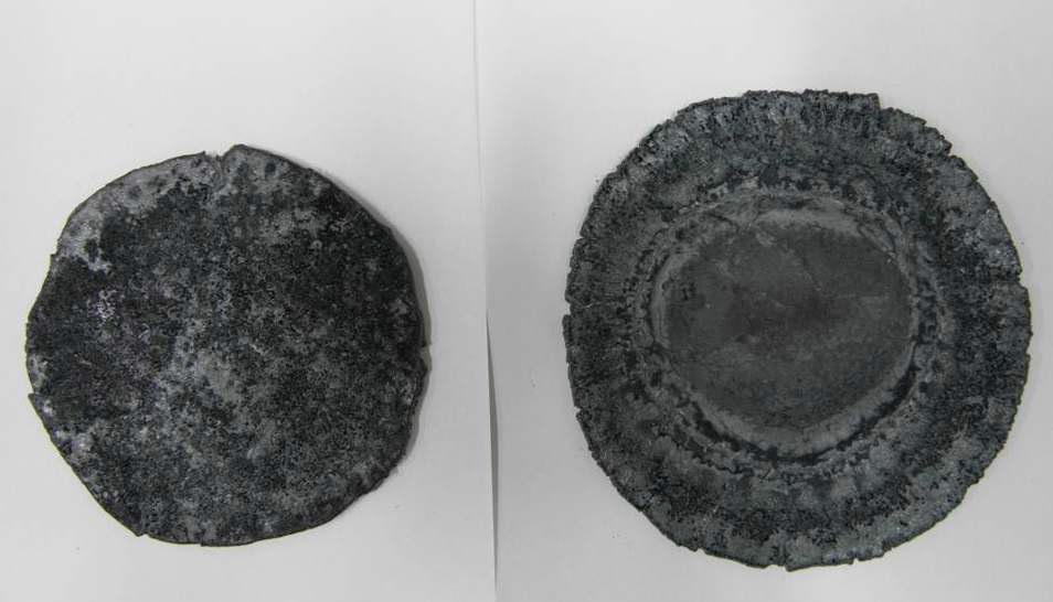 Fig. 2.6.9. Photograph of forged (a) Fe-11Cr-1.1W and (b)Fe-11Cr-2Nb-1.1W ODS alloy specimens.