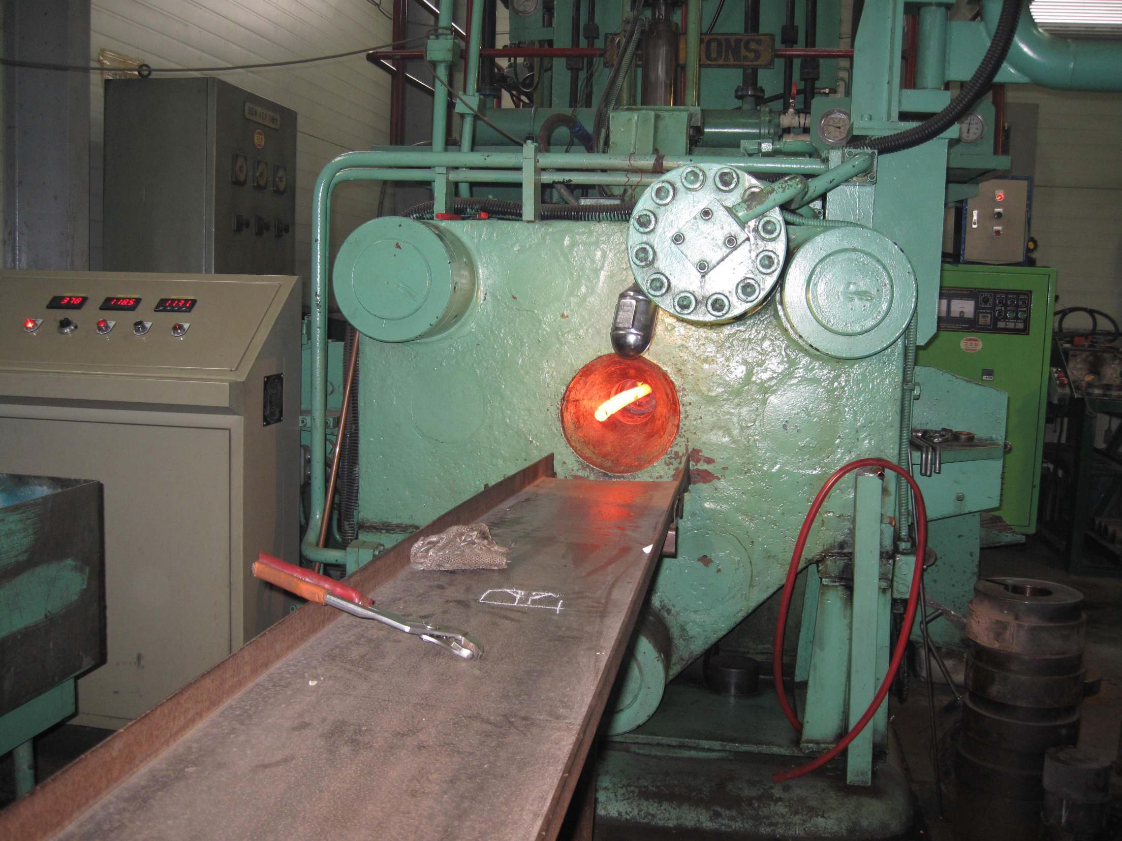 Fig. 2.10.11. Photo showing hot extrusion process for Fe-12Cr ODS.