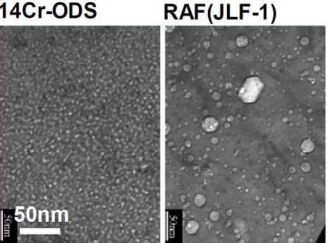 Fig. 6.14. He bubbles in ODS steel and JLF-1 steel