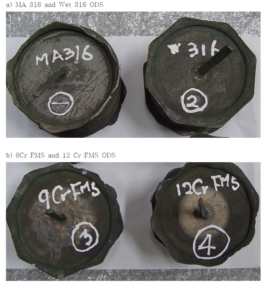 Fig. 2.2.1. Photographs of sintered 316 and FMS ODS alloys after HIPtreatment.