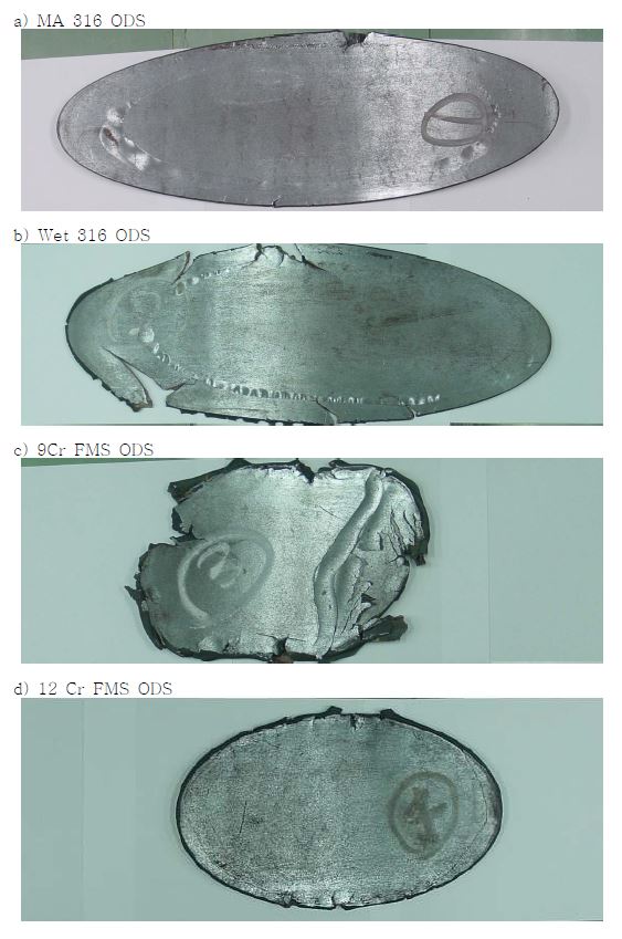 Fig. 2.2.2. Photographs of hot rolled 316 and FMS ODS alloys at 1250℃.