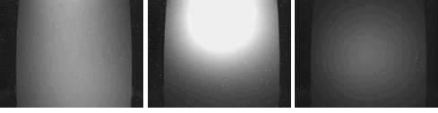 그림 1.72 중성자 카메라 이미지, (왼쪽) 집속이 안된 상태, (가운데) 집속한 상태, (오른쪽) marc를 조절 빔 방향 조절 (짧은 노출)