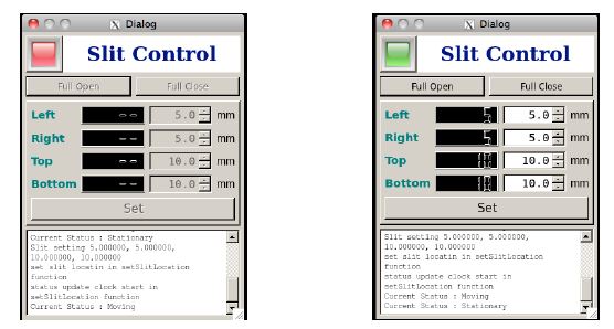 그림 2.67 슬릿 정지시(좌)와 슬릿 이동시(우)의 슬릿 제어 소프트웨어 구동 모습