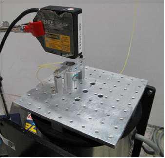 Experimental setup for performance test of optical fiber accelerometer.