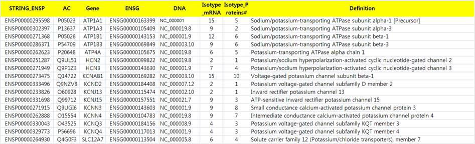 Proteome내 K+ channel 조사