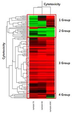 cDNA chip assay로부터 NK cell 과 관련된 유전자들의 grouping