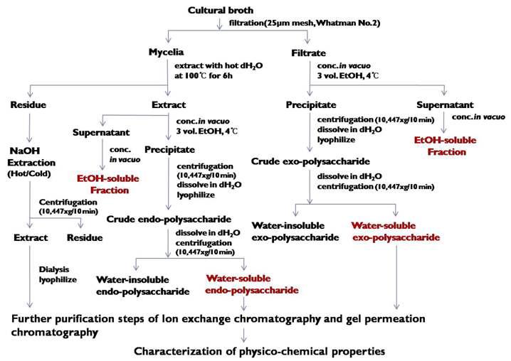 Extraction and purification scheme of and immuno-stimulating olysaccharides from cultured mycelia of mushroom strains