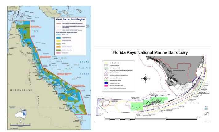 그림 2-9 호주의 해양공원(좌)과 플로리다 키 해양보호구역(우) 사례