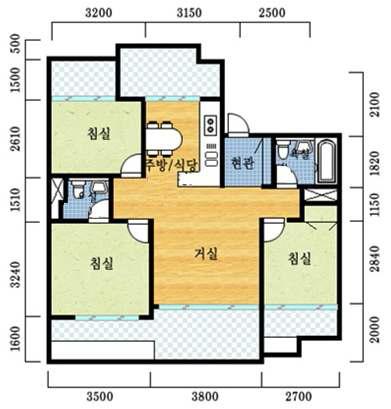 84m2 아파트의 평면 개략도