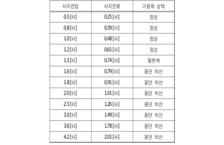 서지전류에 대한 전원퓨즈의 용단 특성