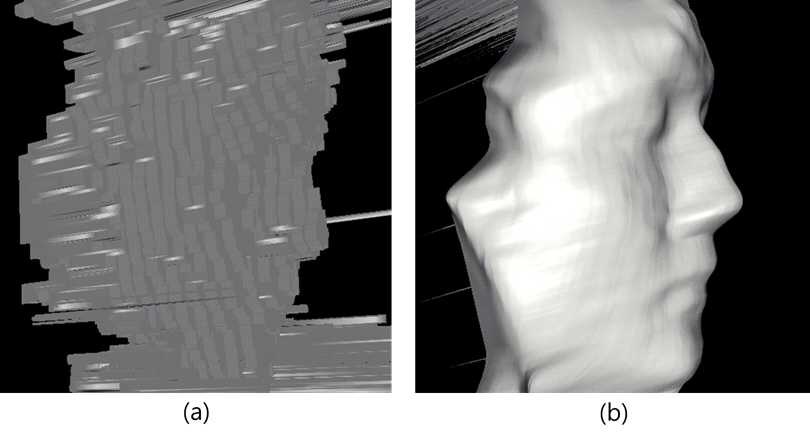 그림 3. (a) Discrete depth map (b) Continuous depth map