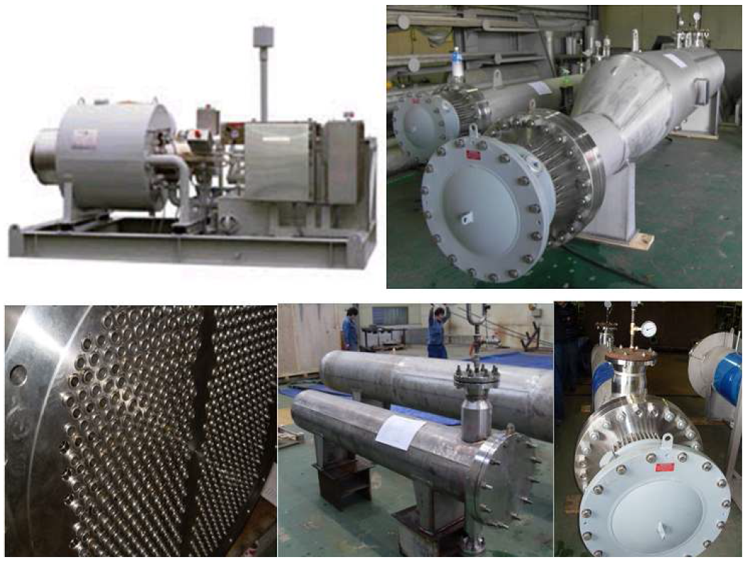 압축기 성능 시험 설비 단기 기자재 : Cryogenic compressor, Electric heater, After cooler, Compressor discharger H/E, Electric heater (좌우상하순)