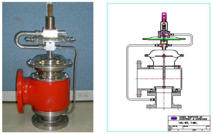 파일롯 작동식 안전밸브 시작품 외형 및 조립도
