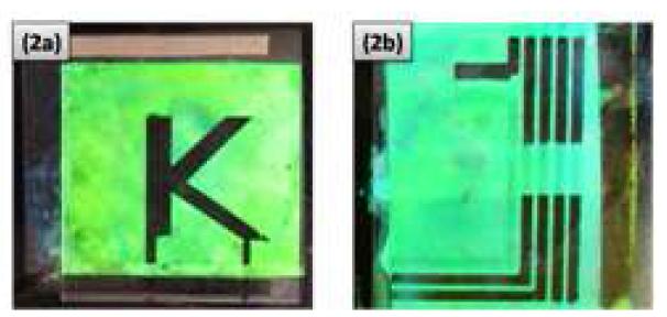 continuous (6a) and patterned (6b) black conducting layer printed on the back PET substrates; both demonstrate haze free high contrast bistable cholesteric displays produced using internal black conducting layers