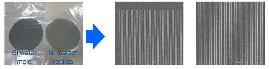 Si master, Ni replica mold와 Ni seed 층 SEM 이미지