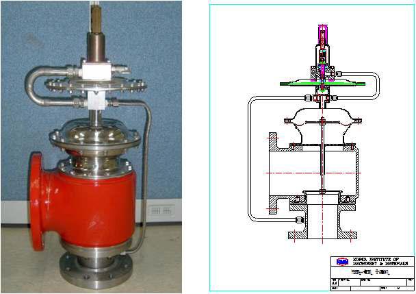 파일롯 작동식 안전밸브 시작품 외형 및 조립도