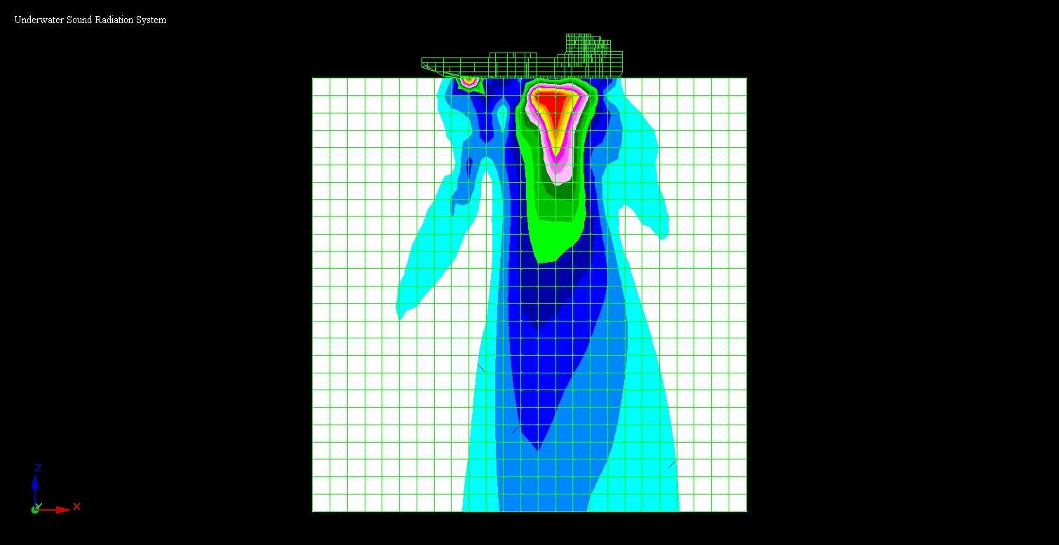 수치해석방법으로 계산된 수중 방사 소음 분포