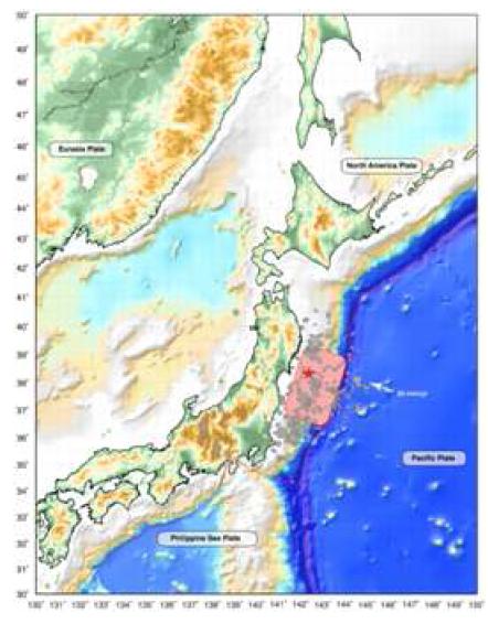 2011 일본대지진 진앙 및 판구조 현황
