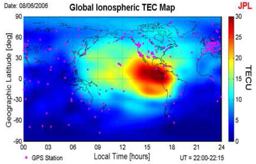 JPL에 의해 제공되는 전지구 전리층 총전자수 맵