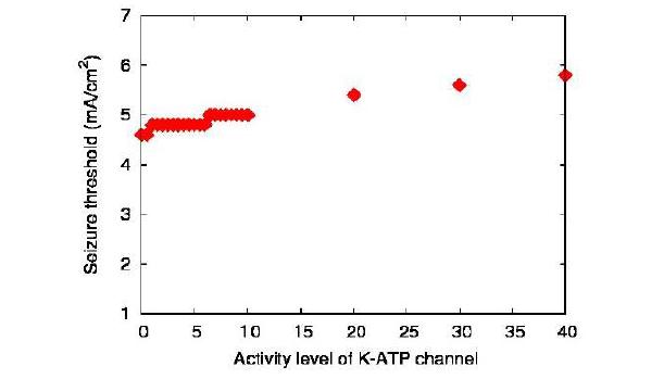 KATP channel 의 개수를 늘려주었을 때 발작 문턱 값의 변화