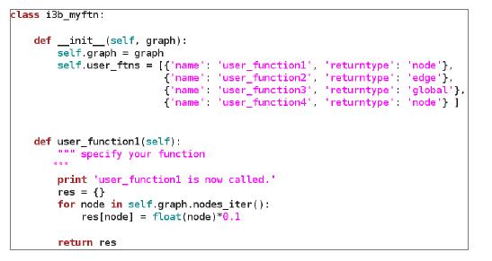사용자 함수를 정의한 코드. user_function1의 결과를 node 속성으로 지정.