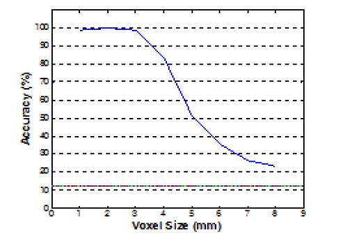 The prediction performance according to voxel size