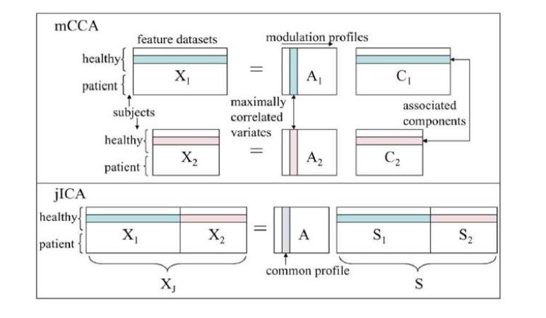 다원 정보의 통합을 위한 정준상관분석과 조인트 독립성분분석의 개념적 설명 (Correa et al., 2008)