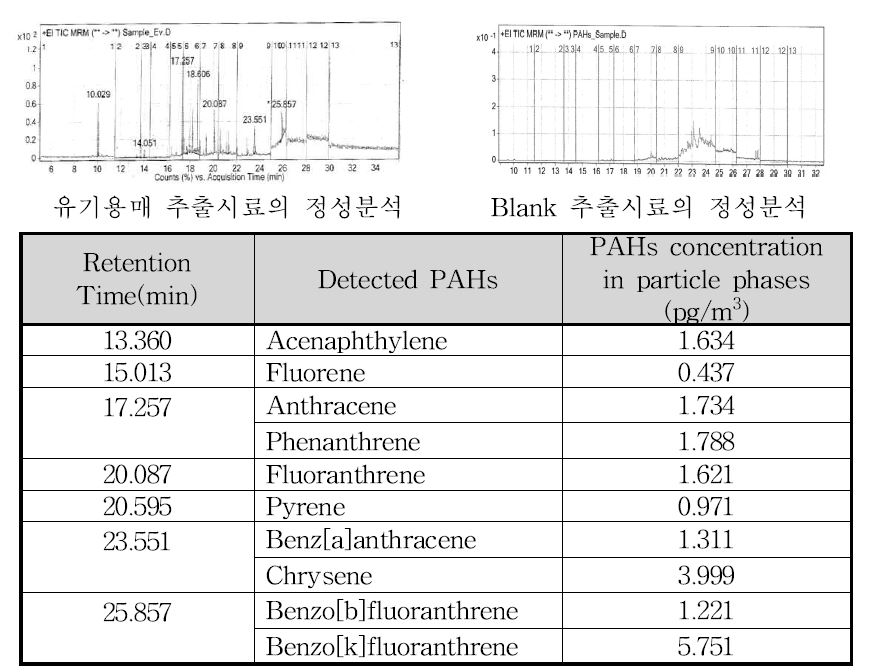 추출시료에 대한 PAH류 분석