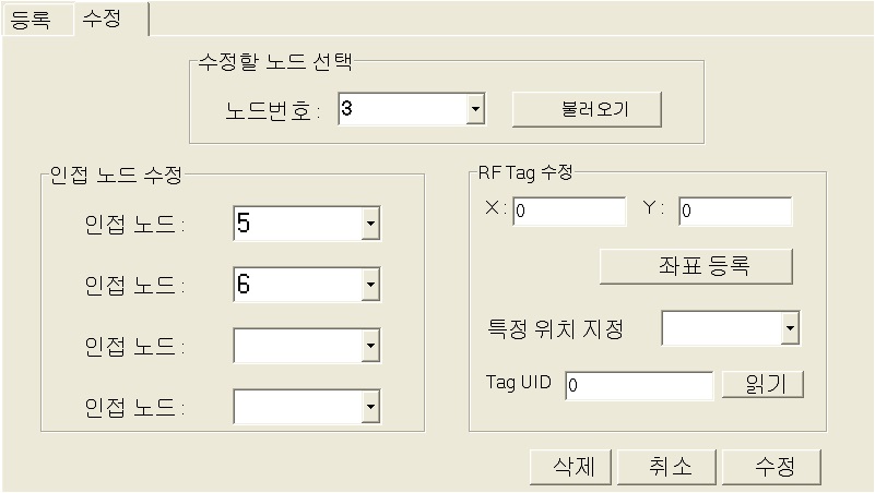 지도 편집기의 노드 수정화면