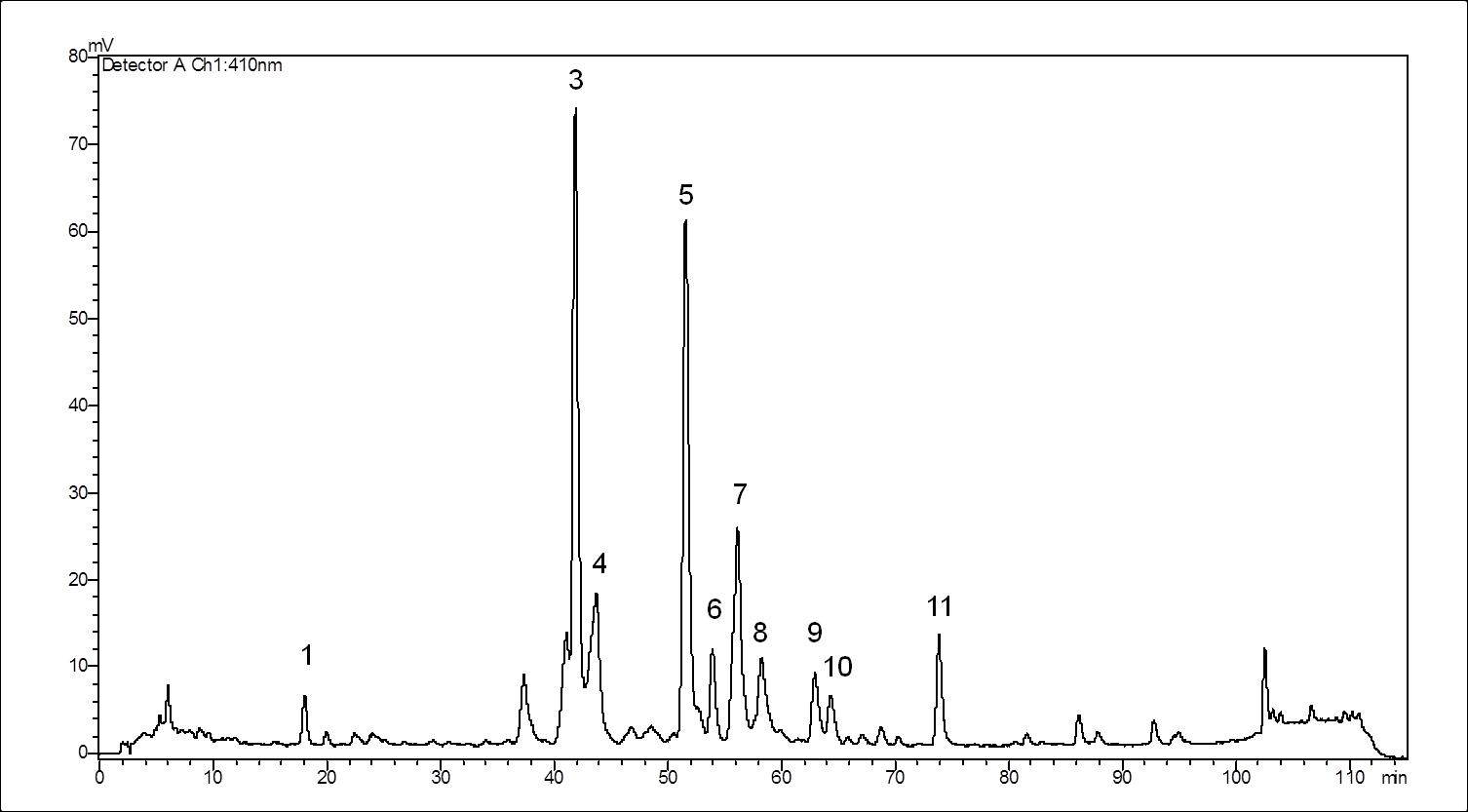 GS3-ODS6 획분의 Shimadzu HPLC 크로마토그램