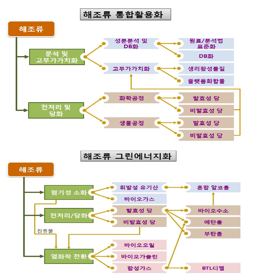 해조류 바이오매스 통합적 활용 기술 상호연계도