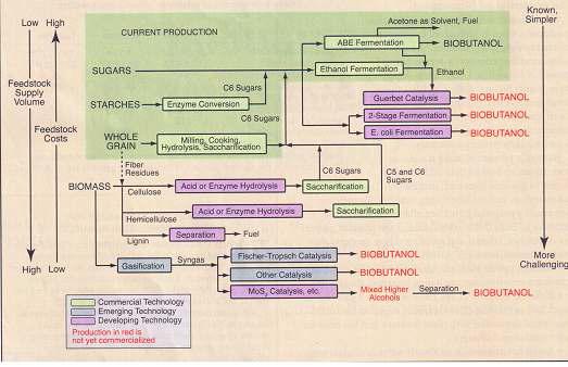 발효와 열화학적 공정을 통한 부탄올 생산경로.
