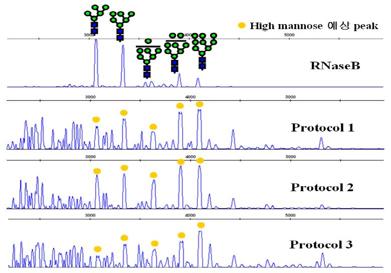 Protocol 방법에 따른 DNA sequencer 당사슬 프로파일