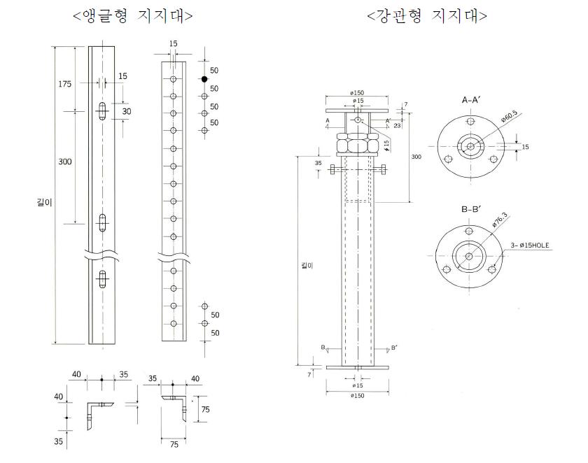 지지대 형상 및 치수