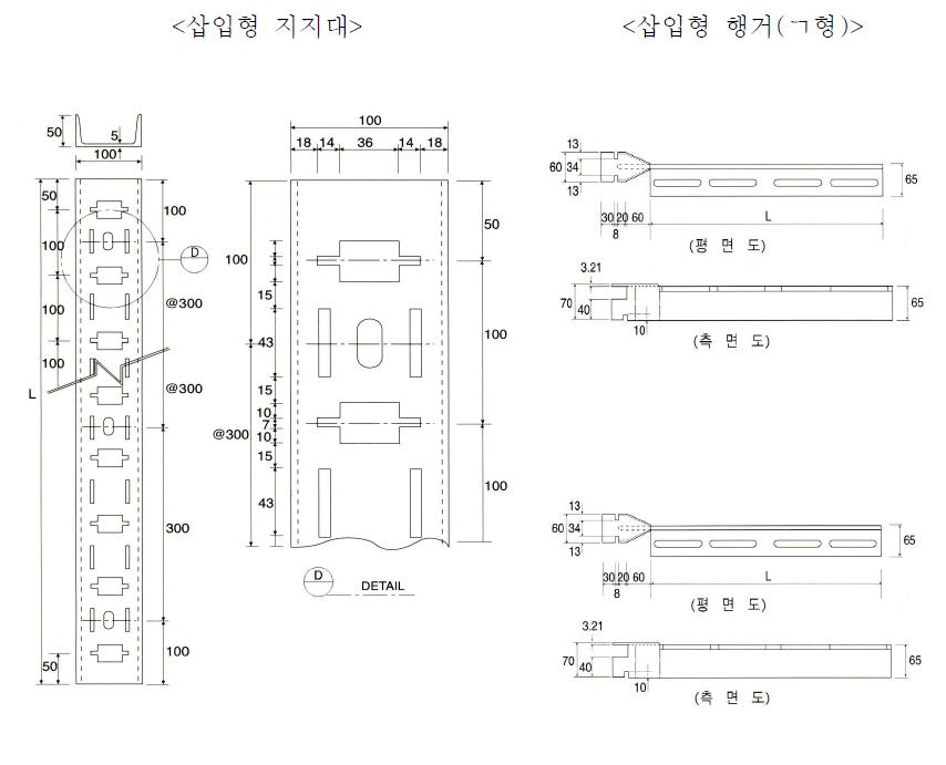 삽입형 케이블지지대 및 행거 형태 및 치수