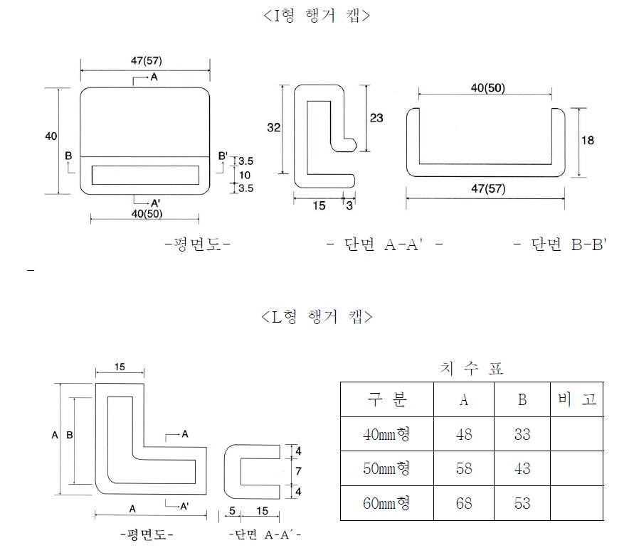 케이블 행거 안전캡의 형상 및 치수