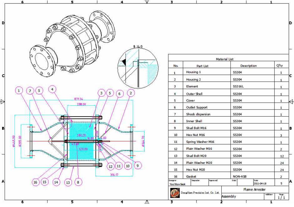 2D drawing of Detonation Flame Arrester(W200)