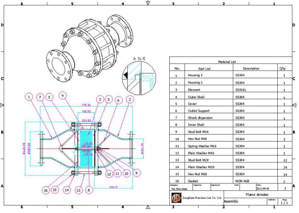 2D drawing of Detonation Flame Arrester(W100)