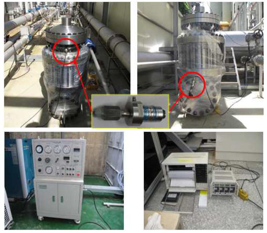 본체강도시험 모습 및 사용된 계측기