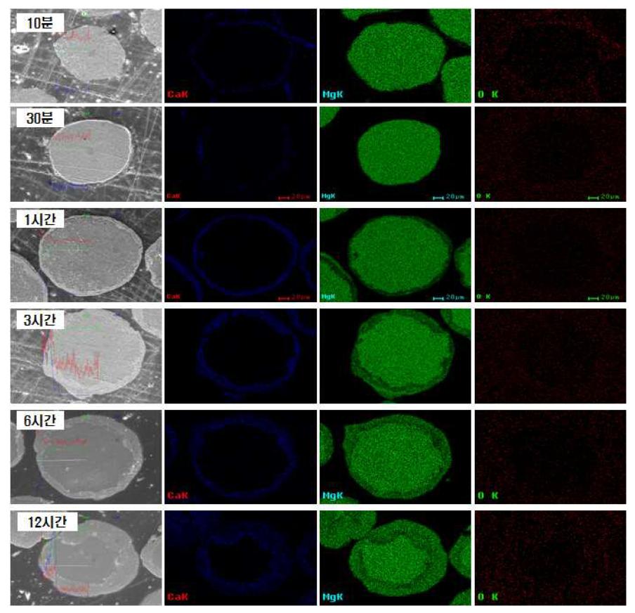 볼밀링 시간에 따른 CaO 코팅층 및 Mg분말의 성분분석