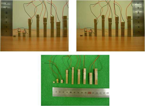 총 9 종으로 제작된 스택형 압전 액추에이터 형